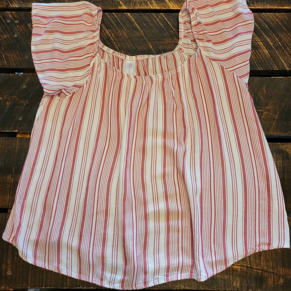 Striped Pink and White Women's Top Womans Size Xlarge